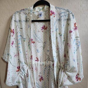 Time And Tru Women's Clip Dot Floral Print Kimono Multicolor Size 2XG-3XG
